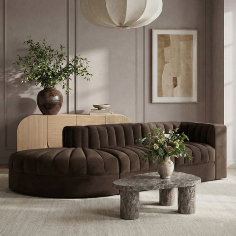 Talia Brown Velvet Performance Fabric Upholstered Sectional, 3-Piece
