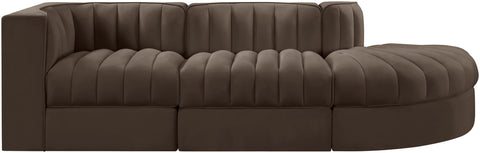 Talia Brown Velvet Performance Fabric Upholstered Sectional, 3-Piece