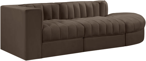 Talia Brown Velvet Performance Fabric Upholstered Sectional, 3-Piece