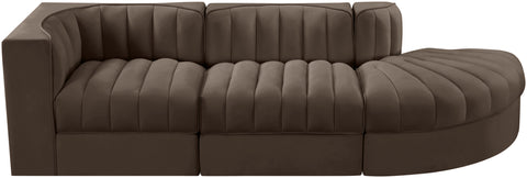 Talia Brown Velvet Performance Fabric Upholstered Sectional, 3-Piece