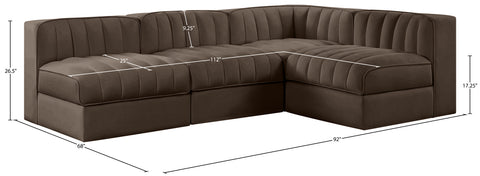 Talia Brown Velvet Performance Fabric Upholstered Sectional, 4-Piece