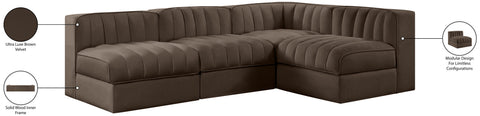 Talia Brown Velvet Performance Fabric Upholstered Sectional, 4-Piece