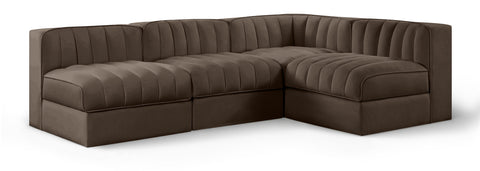 Talia Brown Velvet Performance Fabric Upholstered Sectional, 4-Piece