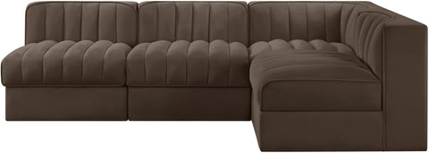 Talia Brown Velvet Performance Fabric Upholstered Sectional, 4-Piece