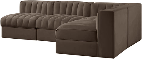 Talia Brown Velvet Performance Fabric Upholstered Sectional, 4-Piece