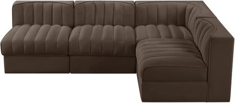 Talia Brown Velvet Performance Fabric Upholstered Sectional, 4-Piece