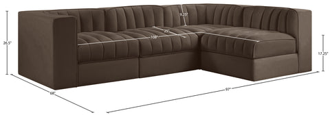 Talia Brown Velvet Performance Fabric Upholstered Sectional, 4-Piece (Style 2)