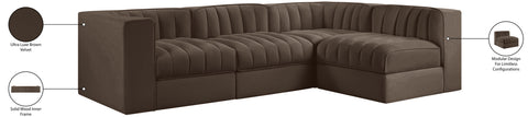Talia Brown Velvet Performance Fabric Upholstered Sectional, 4-Piece (Style 2)