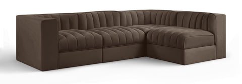 Talia Brown Velvet Performance Fabric Upholstered Sectional, 4-Piece (Style 2)