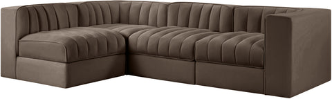 Talia Brown Velvet Performance Fabric Upholstered Sectional, 4-Piece (Style 2)