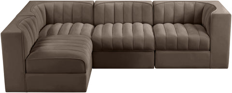 Talia Brown Velvet Performance Fabric Upholstered Sectional, 4-Piece (Style 2)