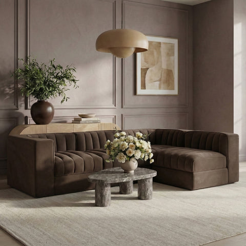 Talia Brown Velvet Performance Fabric Upholstered Sectional, 4-Piece (Style 2)