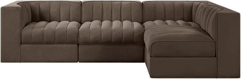 Talia Brown Velvet Performance Fabric Upholstered Sectional, 4-Piece (Style 2)