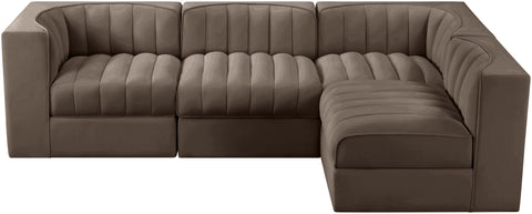 Talia Brown Velvet Performance Fabric Upholstered Sectional, 4-Piece (Style 2)