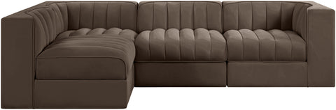 Talia Brown Velvet Performance Fabric Upholstered Sectional, 4-Piece (Style 2)