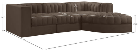 Talia Brown Velvet Performance Fabric Upholstered Sectional, 4-Piece (Style 3)