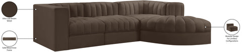Talia Brown Velvet Performance Fabric Upholstered Sectional, 4-Piece (Style 3)
