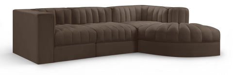 Talia Brown Velvet Performance Fabric Upholstered Sectional, 4-Piece (Style 3)