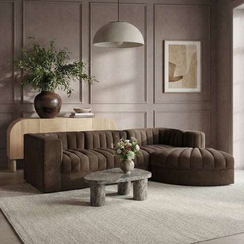 Talia Brown Velvet Performance Fabric Upholstered Sectional, 4-Piece (Style 3)
