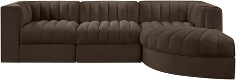 Talia Brown Velvet Performance Fabric Upholstered Sectional, 4-Piece (Style 3)