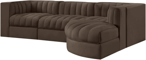 Talia Brown Velvet Performance Fabric Upholstered Sectional, 4-Piece (Style 3)