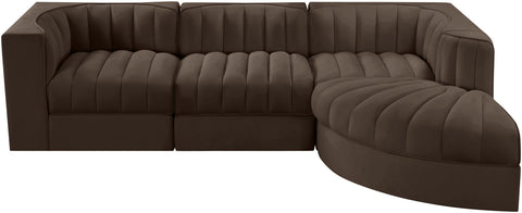 Talia Brown Velvet Performance Fabric Upholstered Sectional, 4-Piece (Style 3)