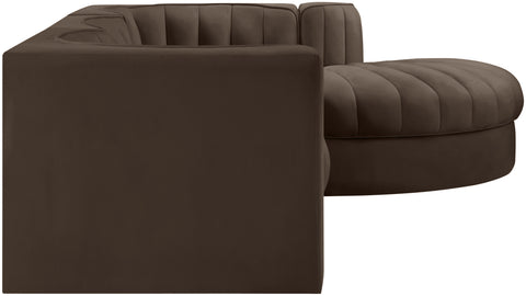 Talia Brown Velvet Performance Fabric Upholstered Sectional, 4-Piece (Style 3)