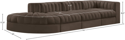 Talia Brown Velvet Performance Fabric Upholstered Sectional, 4-Piece (Style 4)