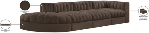 Talia Brown Velvet Performance Fabric Upholstered Sectional, 4-Piece (Style 4)