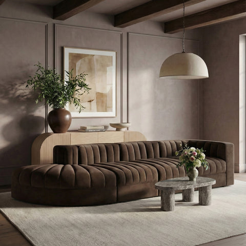 Talia Brown Velvet Performance Fabric Upholstered Sectional, 4-Piece (Style 4)