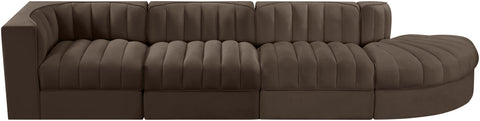 Talia Brown Velvet Performance Fabric Upholstered Sectional, 4-Piece (Style 4)
