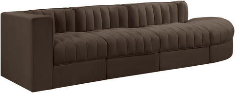 Talia Brown Velvet Performance Fabric Upholstered Sectional, 4-Piece (Style 4)