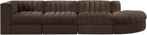 Talia Brown Velvet Performance Fabric Upholstered Sectional, 4-Piece (Style 4)
