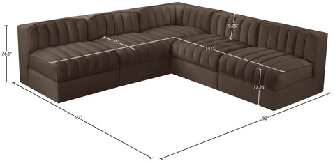 Talia Brown Velvet Performance Fabric Upholstered Sectional, 5-Piece