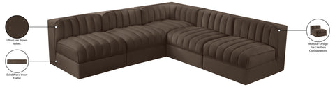 Talia Brown Velvet Performance Fabric Upholstered Sectional, 5-Piece