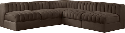 Talia Brown Velvet Performance Fabric Upholstered Sectional, 5-Piece