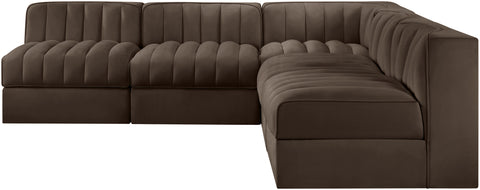 Talia Brown Velvet Performance Fabric Upholstered Sectional, 5-Piece