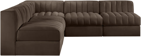 Talia Brown Velvet Performance Fabric Upholstered Sectional, 5-Piece