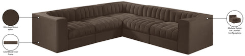 Talia Brown Velvet Performance Fabric Upholstered Sectional, 5-Piece (Style 2)