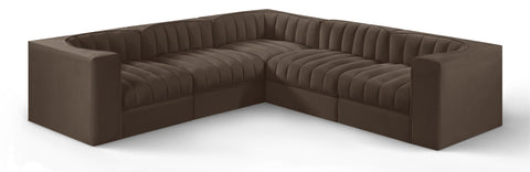 Talia Brown Velvet Performance Fabric Upholstered Sectional, 5-Piece (Style 2)