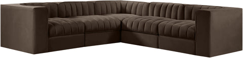 Talia Brown Velvet Performance Fabric Upholstered Sectional, 5-Piece (Style 2)
