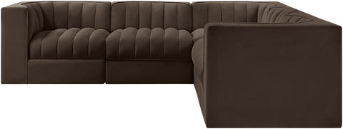 Talia Brown Velvet Performance Fabric Upholstered Sectional, 5-Piece (Style 2)