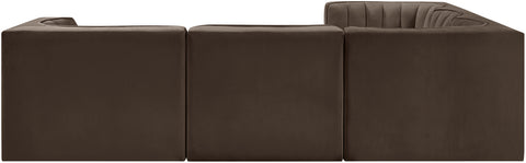 Talia Brown Velvet Performance Fabric Upholstered Sectional, 5-Piece (Style 2)