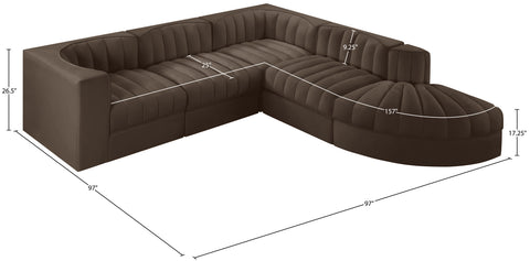 Talia Brown Velvet Performance Fabric Upholstered Sectional, 5-Piece (Style 3)