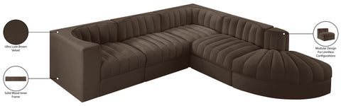 Talia Brown Velvet Performance Fabric Upholstered Sectional, 5-Piece (Style 3)
