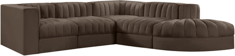 Talia Brown Velvet Performance Fabric Upholstered Sectional, 5-Piece (Style 3)