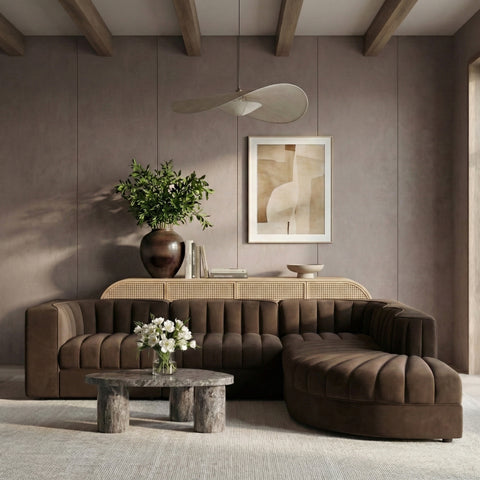 Talia Brown Velvet Performance Fabric Upholstered Sectional, 5-Piece (Style 3)