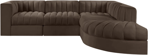 Talia Brown Velvet Performance Fabric Upholstered Sectional, 5-Piece (Style 3)