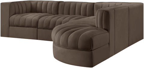 Talia Brown Velvet Performance Fabric Upholstered Sectional, 5-Piece (Style 3)