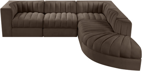 Talia Brown Velvet Performance Fabric Upholstered Sectional, 5-Piece (Style 3)